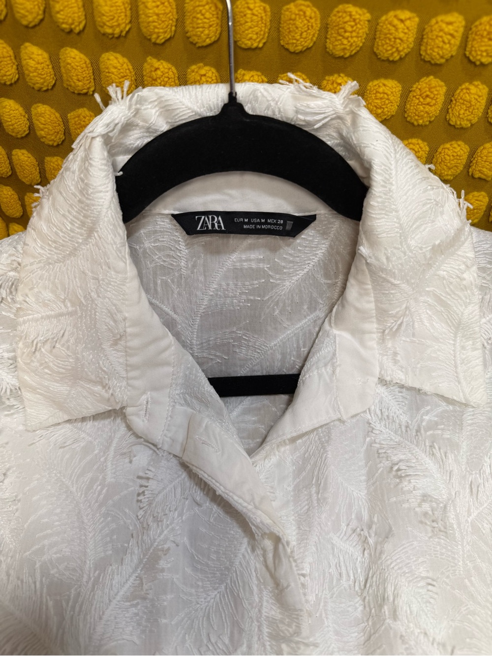 Zara White Textured Leaf Cotton Shirt